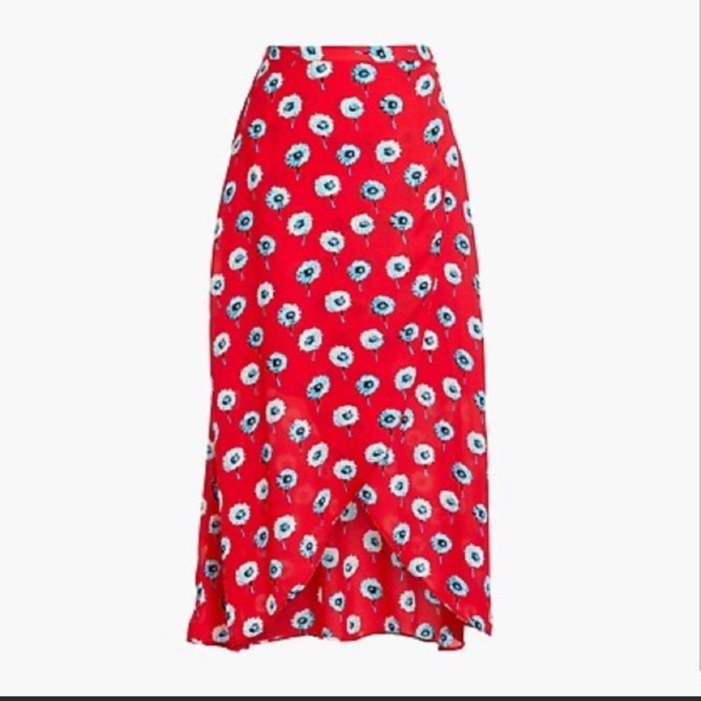 J Cree Factory Red  Floral Tulip Hem Skirt